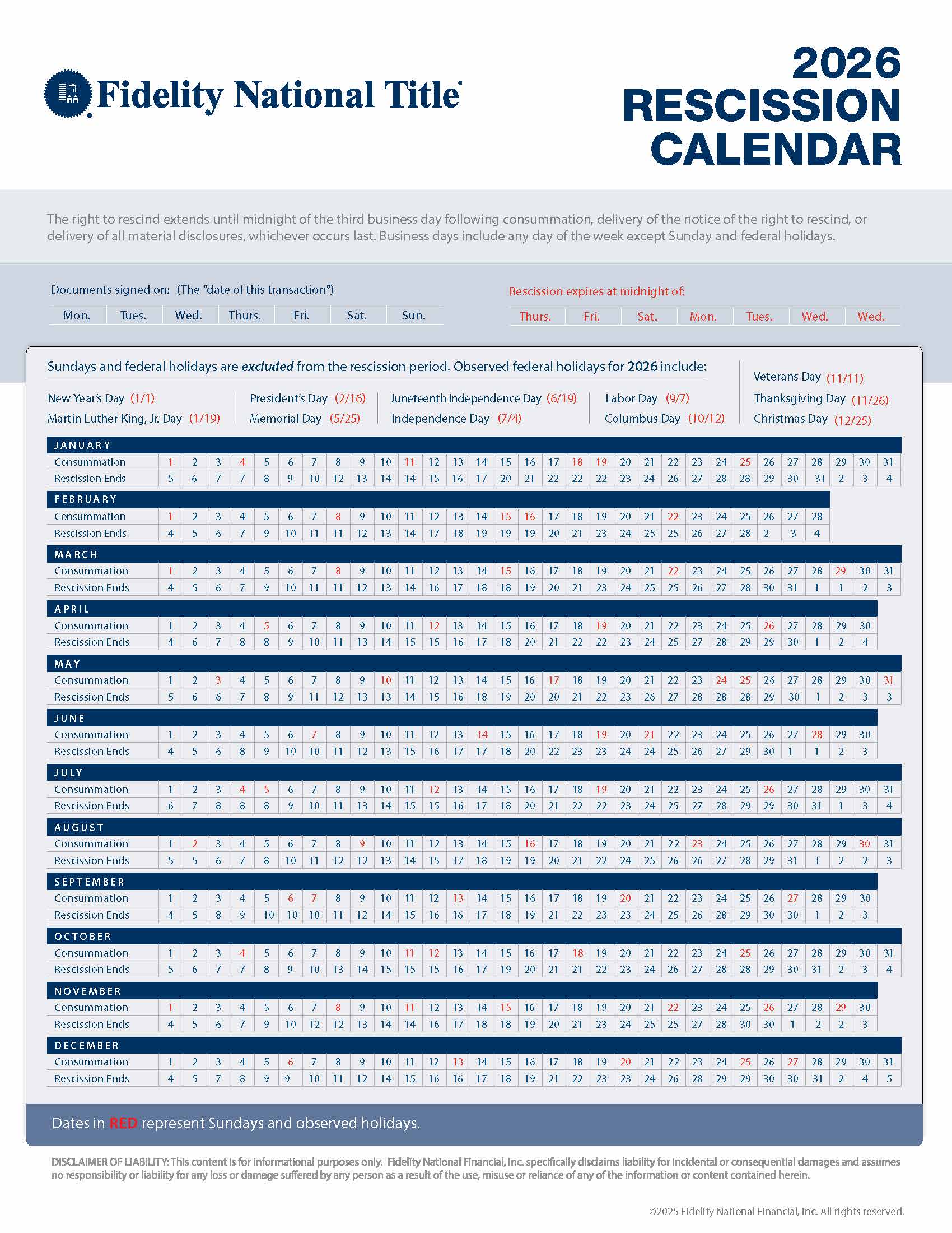 2026 Rescission Calendar